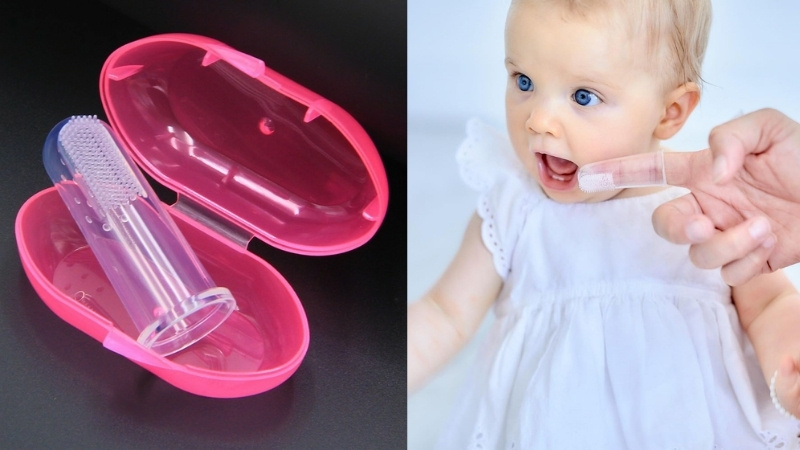 Dụng cụ rơ lưỡi xỏ ngón silicone giúp làm sạch răng lưỡi, massage nướu an toàn cho bé