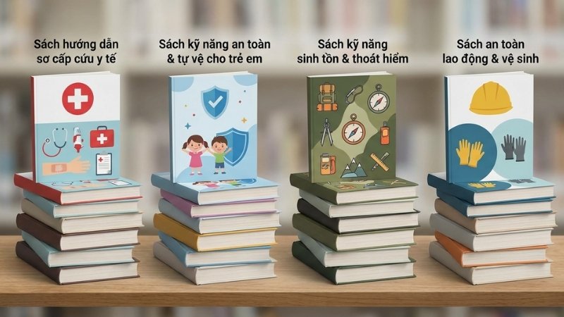 Sách an toàn & sơ cứu tại Tiki gồm sơ cứu y tế, kỹ năng trẻ em, sinh tồn và an toàn lao động