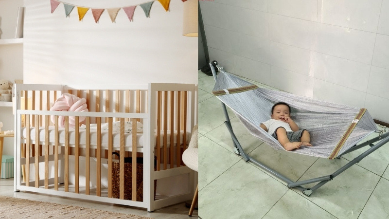 Giường cũi gỗ bền đẹp d&ugrave;ng l&acirc;u d&agrave;i, c&ograve;n v&otilde;ng xếp ru b&eacute; ngủ &ecirc;m, tho&aacute;ng m&aacute;t v&agrave; quen thuộc