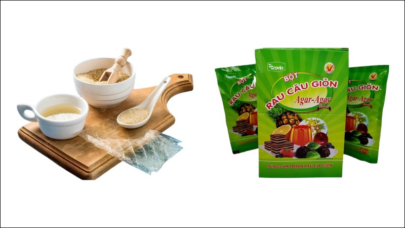 Gelatin v&agrave; bột rau c&acirc;u l&agrave; nguy&ecirc;n liệu tạo đ&ocirc;ng v&agrave; kết d&iacute;nh trong l&agrave;m b&aacute;nh v&agrave; m&oacute;n tr&aacute;ng miệng