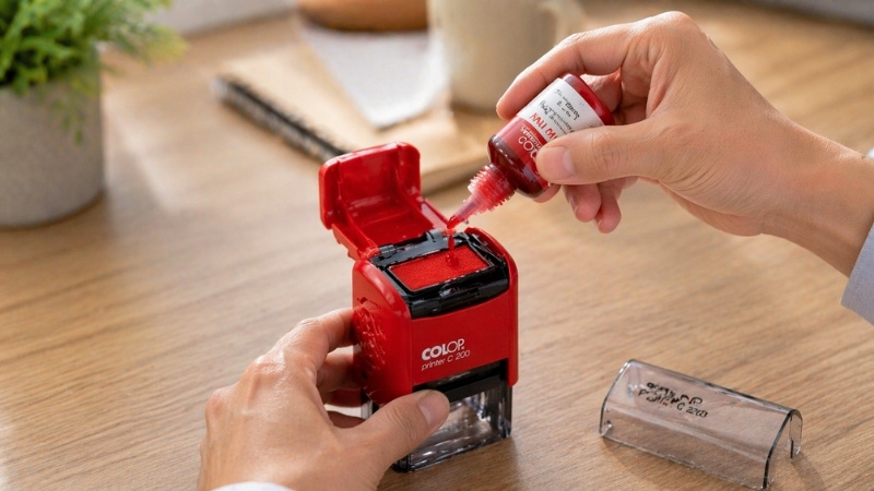 Ch&acirc;m mực đ&uacute;ng liều lượng gi&uacute;p con dấu hoạt động trơn tru v&agrave; tr&aacute;nh t&igrave;nh trạng lem nh&ograve;e mực tr&ecirc;n giấy