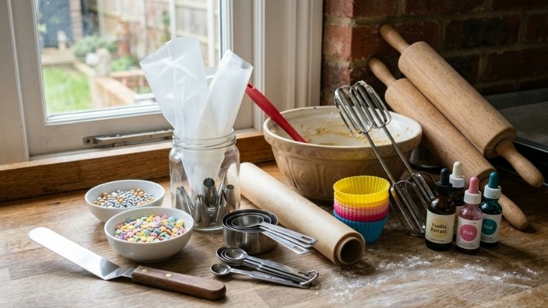 Kết hợp dụng cụ đo lường, sơ chế, nướng v&agrave; trang tr&iacute; để ho&agrave;n thiện mọi c&ocirc;ng đoạn l&agrave;m b&aacute;nh