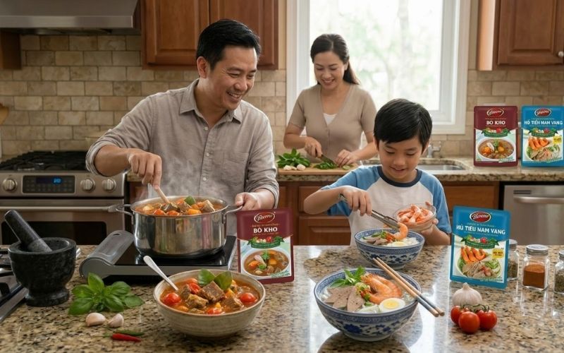 Gia đ&igrave;nh vui vẻ hạnh phục khi chọn đ&uacute;ng gia vị cho m&oacute;n ăn của m&igrave;nh