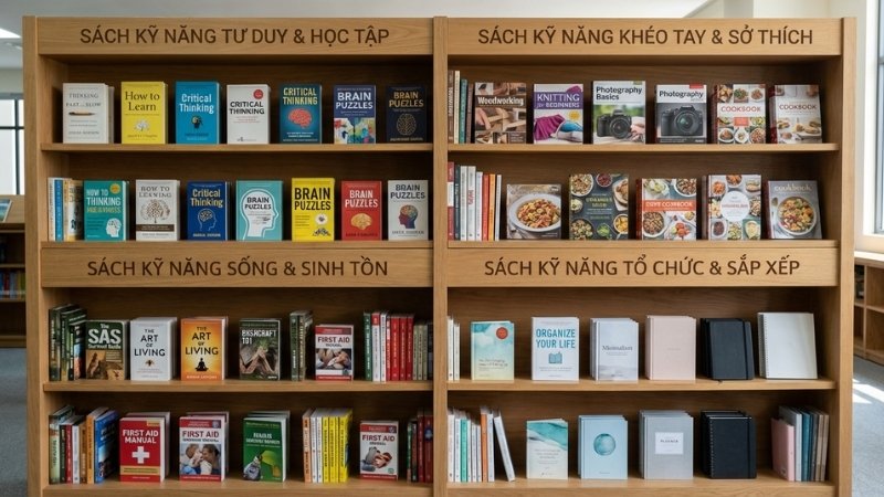 Danh mục Kỹ năng khác tại Tiki gồm tư duy, sinh tồn, khéo tay và tổ chức cuộc sống