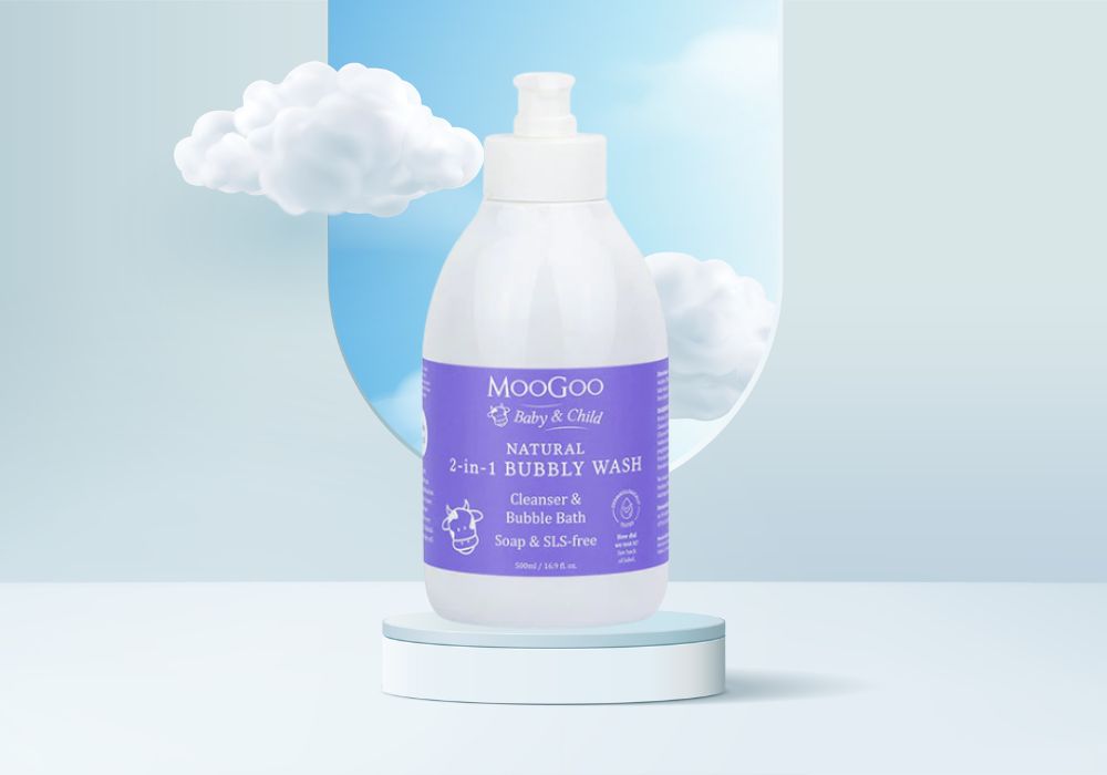 MooGoo gi&uacute;p l&agrave;m sạch nhẹ nh&agrave;ng l&agrave;n da b&eacute; y&ecirc;u