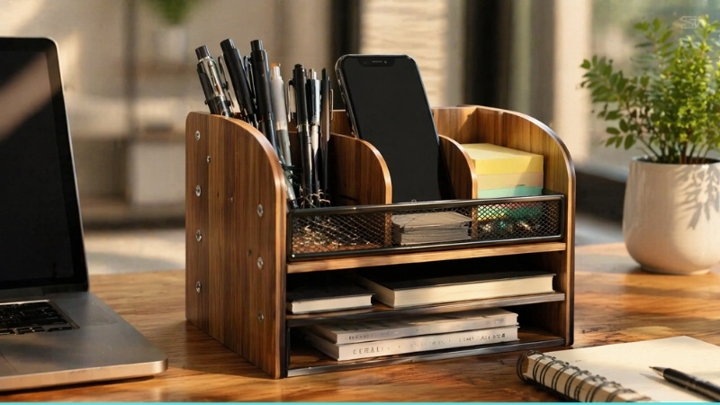 Sử dụng kệ đựng b&uacute;t ch&iacute;nh h&atilde;ng gi&uacute;p tối ưu h&oacute;a kh&ocirc;ng gian b&agrave;n l&agrave;m việc v&agrave; n&acirc;ng cao cảm hứng s&aacute;ng tạo