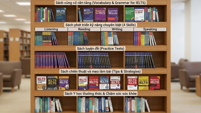 Tiki phân loại sách IELTS rõ ràng từ nền tảng, kỹ năng, luyện đề đến chiến thuật làm bài