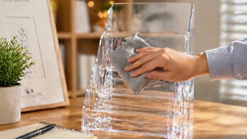 Việc vệ sinh đ&uacute;ng c&aacute;ch gi&uacute;p kệ mica đựng hồ sơ lu&ocirc;n giữ được độ trong suốt như mới