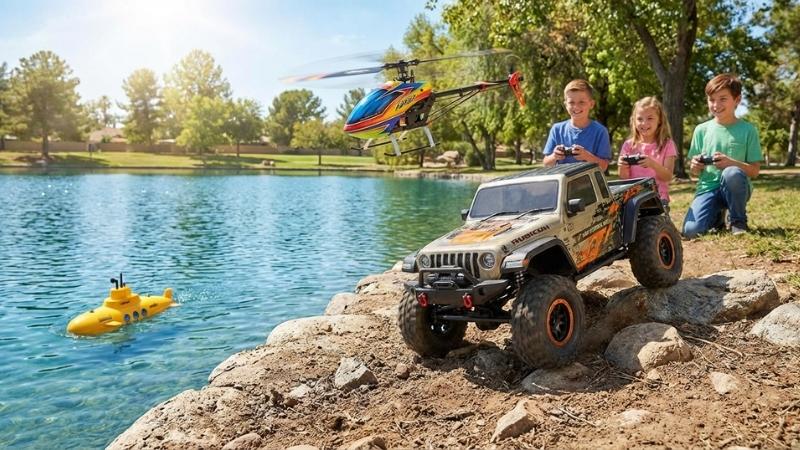 Chọn đồ chơi điều khiển theo sở th&iacute;ch b&eacute; như xe mặt đất, m&aacute;y bay tr&ecirc;n kh&ocirc;ng hoặc t&agrave;u dưới nước