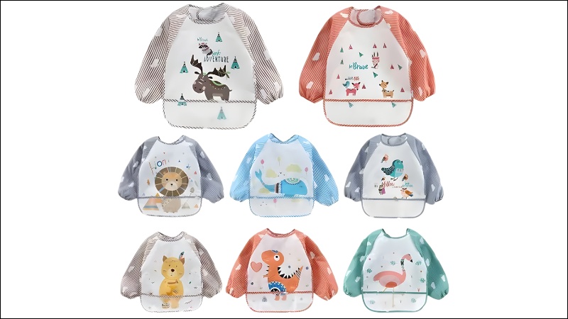 Yếm &aacute;o d&agrave;i tay chống bẩn to&agrave;n diện, bảo vệ quần &aacute;o b&eacute; khi ăn dặm v&agrave; vui chơi s&aacute;ng tạo