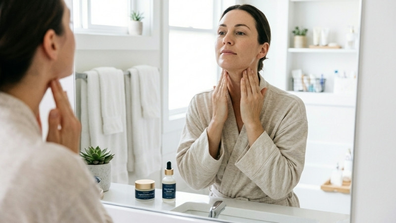 Chu trình gồm làm sạch, tẩy tế bào chết, thoa sản phẩm săn chắc vùng đặc trị và dưỡng ẩm da