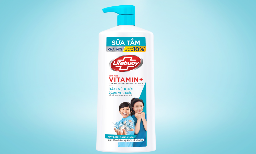 Sữa tắm Vitamin+ Mát Lạnh giúp bảo vệ khỏi 99.9% vi khuẩn