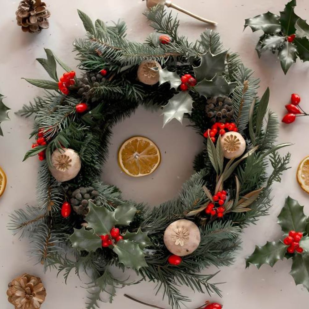 bé trang trí cây thông noel