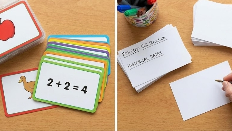 C&aacute;c loại flashcard học tập đa dạng bao gồm thẻ in sẵn chuẩn h&oacute;a v&agrave; thẻ trắng c&aacute; nh&acirc;n h&oacute;a