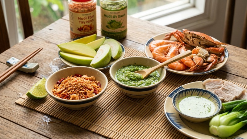 Muối chấm v&agrave; gia vị kh&ocirc; ph&ugrave; hợp cho c&aacute;c m&oacute;n tr&aacute;i c&acirc;y, hải sản