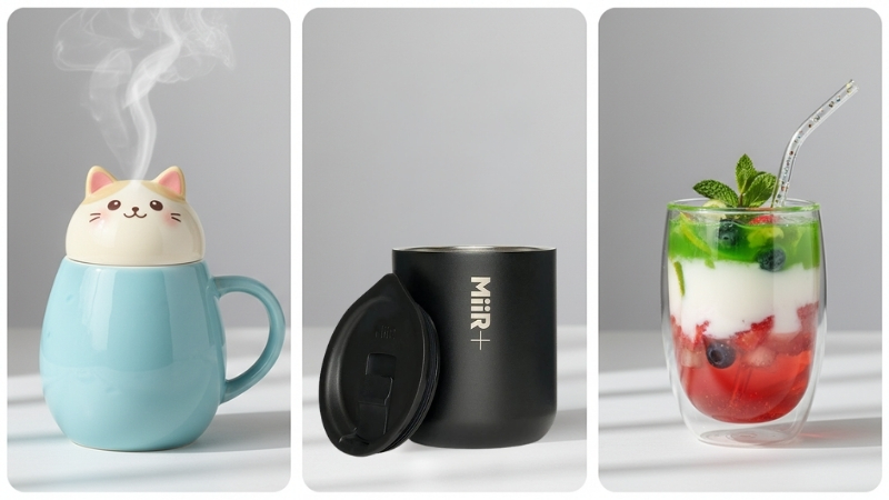 C&aacute;c loại ly cốc phổ biến: ly sứ, ly giữ nhiệt v&agrave; ly thủy tinh