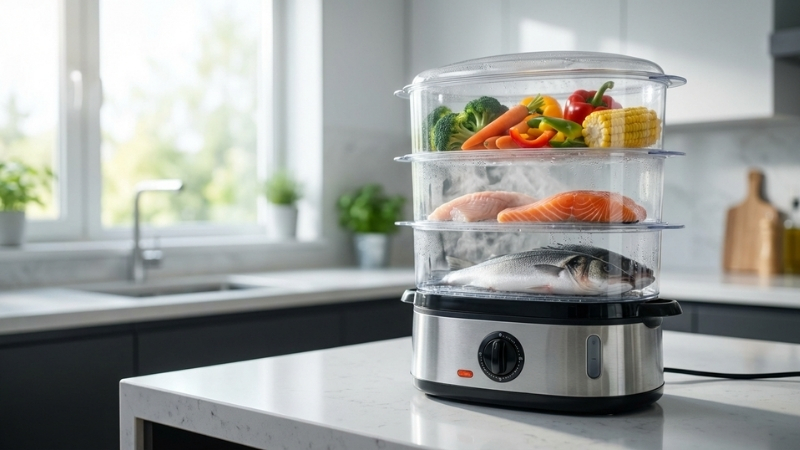 Nồi hấp đa tầng l&agrave; trợ thủ đắc lực gi&uacute;p bạn nấu nướng thảnh thơi v&agrave; khoa học hơn