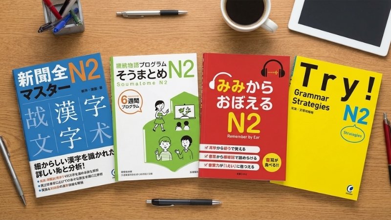 Shinkanzen, Soumatome, Mimi Kara, Try! l&agrave; bộ s&aacute;ch N2 uy t&iacute;n, s&aacute;t đề, dễ học