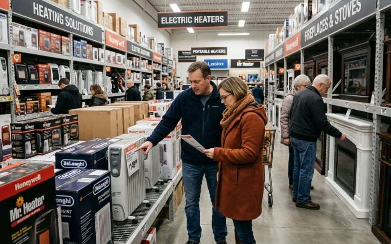 Kh&aacute;ch đang lựa chọn thiết bị sưởi ấm xem kỹ c&aacute;c th&ocirc;ng tin v&agrave; t&iacute;nh năng trước khi mua h&agrave;ng