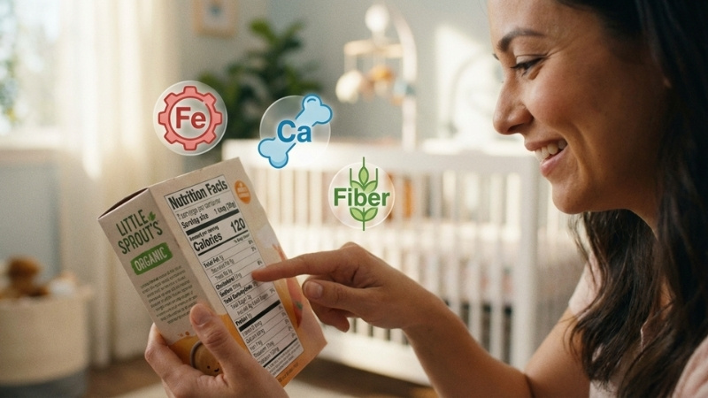 Lu&ocirc;n kiểm tra kỹ bảng th&agrave;nh phần dinh dưỡng v&agrave; độ tuổi khuyến nghị để bảo vệ hệ ti&ecirc;u h&oacute;a non nớt của con