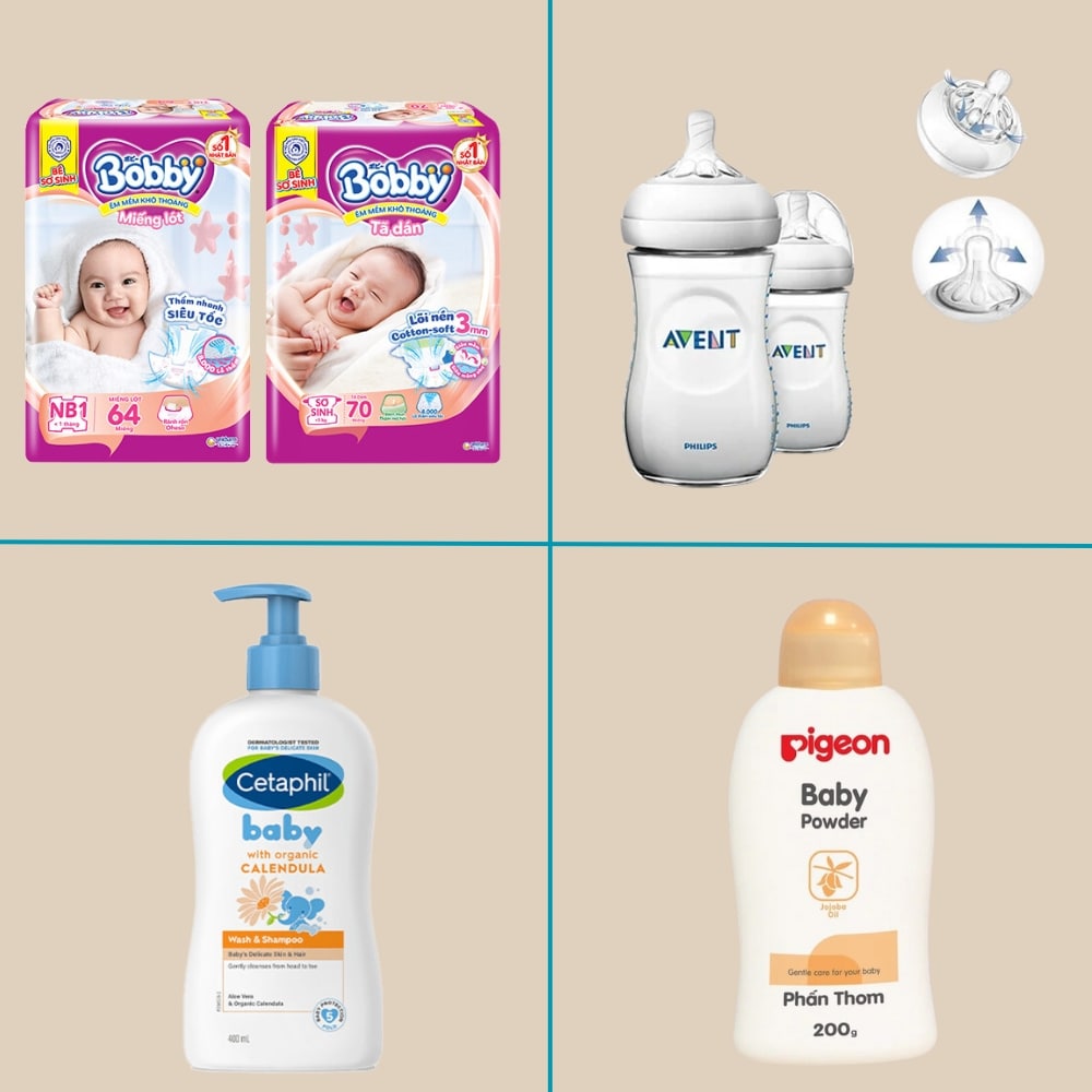 Tã, sữa tắm, phụ kiện cần thiết cho bé sơ sinh