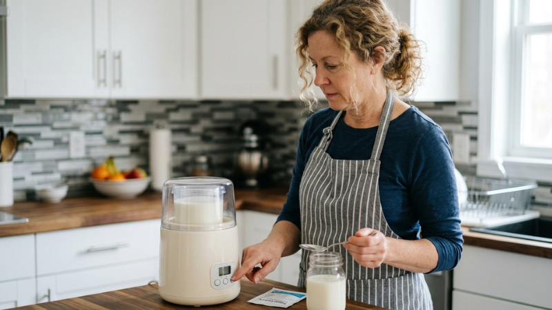 Tiết kiệm thời gian, kh&ocirc;ng cần canh nhiệt thủ c&ocirc;ng nhờ m&aacute;y l&agrave;m sữa chua