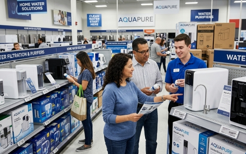 Kh&aacute;ch đang lựa chọn m&aacute;y lọc nước ch&iacute;nh h&atilde;ng tại cửa h&agrave;ng