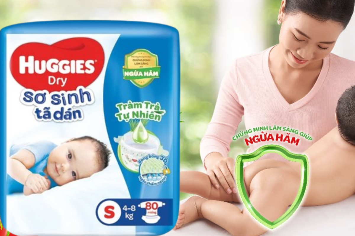 Tã dán sơ sinh Huggies Dry Tràm trà tự nhiên size S