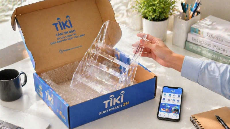 Chất liệu mica nguy&ecirc;n sinh gi&uacute;p kệ c&oacute; độ s&aacute;ng b&oacute;ng vượt trội v&agrave; kh&ocirc;ng bị ố v&agrave;ng theo thời gian