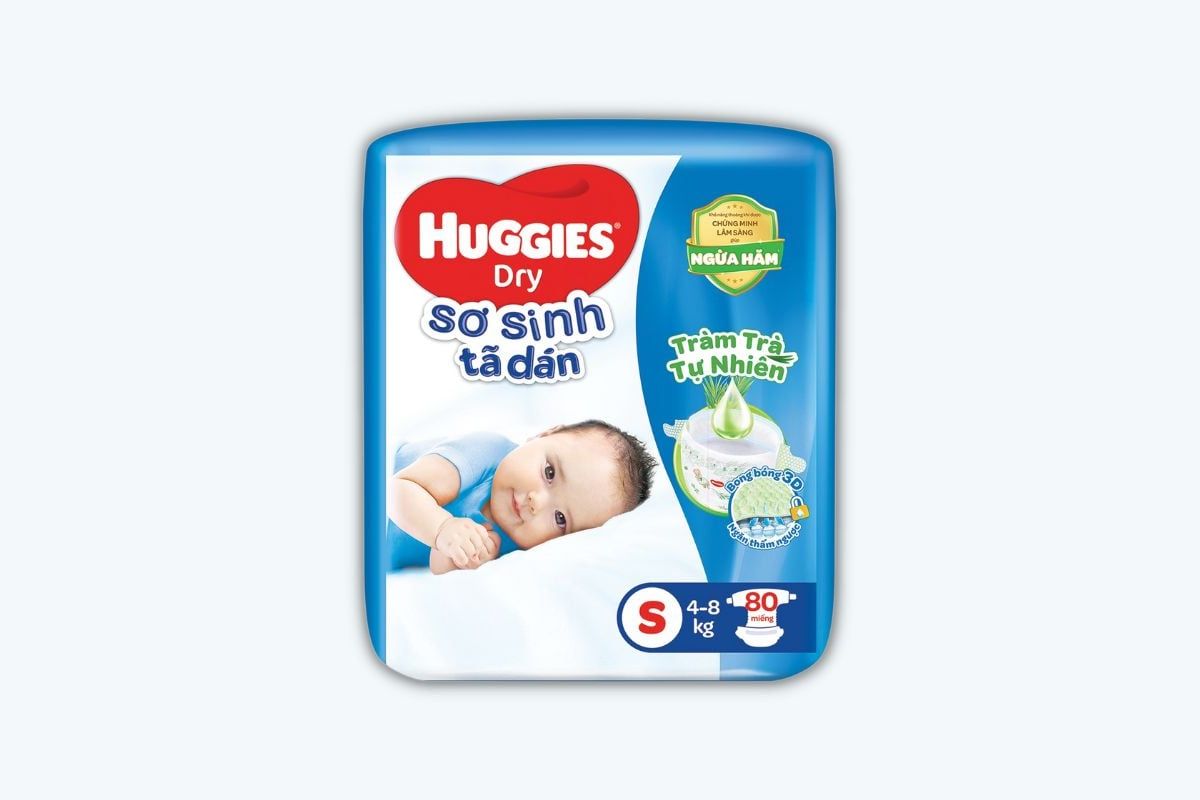 Tã dán sơ sinh Huggies Dry Tràm trà tự nhiên size S