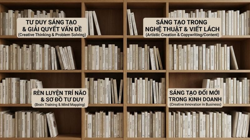 S&aacute;ch s&aacute;ng tạo tại Tiki gồm tư duy s&aacute;ng tạo, nghệ thuật, mind map v&agrave; đổi mới kinh doanh