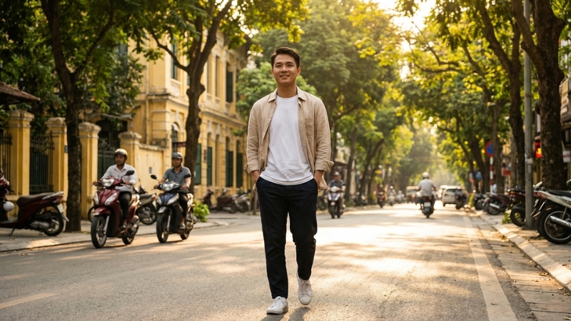 Phối đồ thời trang nam theo phong c&aacute;ch layering cơ bản với &aacute;o thun v&agrave; &aacute;o kho&aacute;c nhẹ