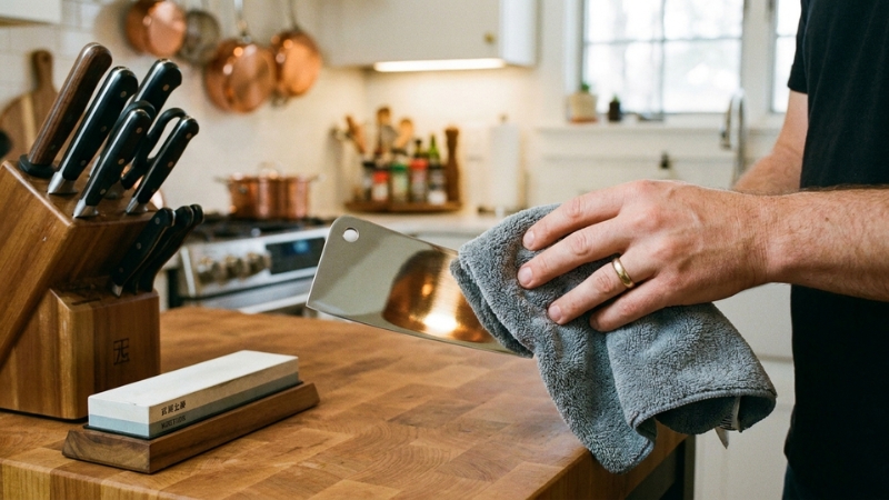 Bảo quản dao chặt bền bỉ bằng c&aacute;ch lau kh&ocirc; sau khi sử dụng v&agrave; m&agrave;i dao đ&uacute;ng kỹ thuật