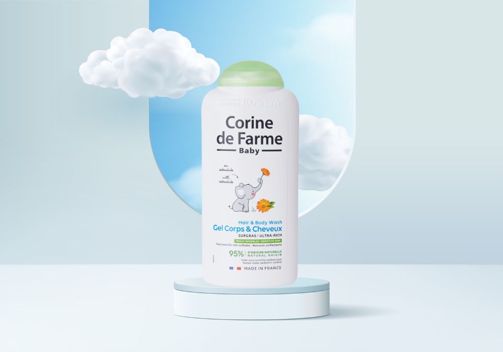 Sữa tắm gội Corine de Farme Baby Hair & Body Wash gi&uacute;p l&agrave;m sạch nhẹ nh&agrave;ng