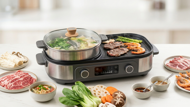 Bếp điện kết hợp mang đến kh&ocirc;ng gian nấu nướng hiện đại, an to&agrave;n v&agrave; đầy tiện nghi