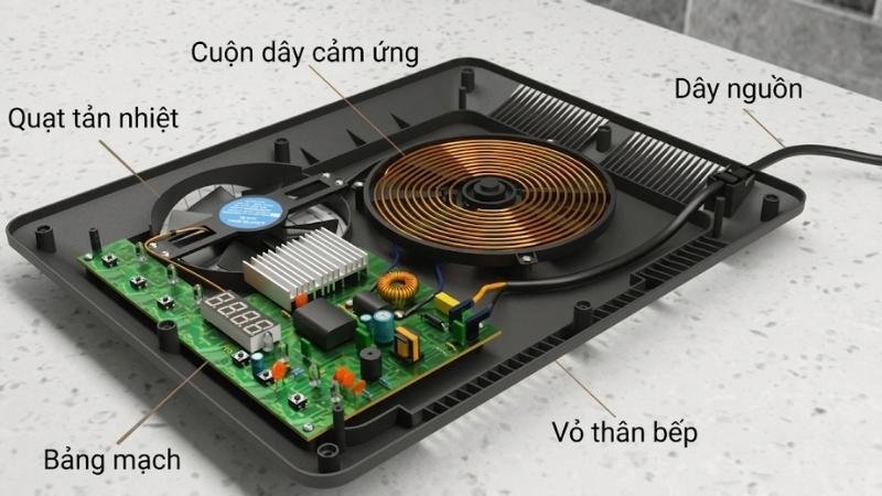 Bếp hoạt động bằng cảm ứng từ, truyền nhiệt trực tiếp v&agrave;o đ&aacute;y nồi gi&uacute;p đun nấu cực nhanh