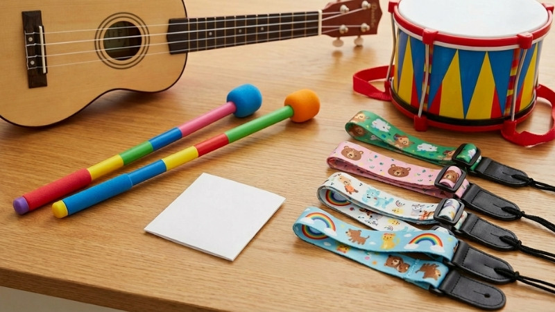 Phụ kiện thay thế như d&ugrave;i trống, d&acirc;y đ&agrave;n, d&acirc;y đeo gi&uacute;p b&eacute; chơi nhạc liền mạch hơn