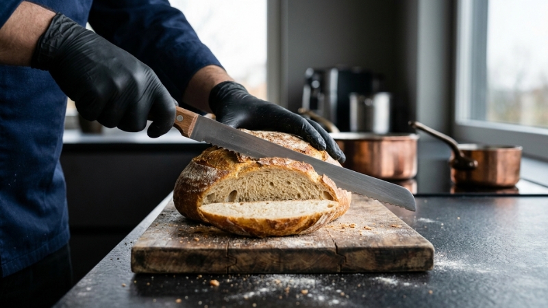 Sử dụng dao b&aacute;nh m&igrave; ch&iacute;nh h&atilde;ng gi&uacute;p tạo ra những l&aacute;t cắt ho&agrave;n hảo m&agrave; kh&ocirc;ng l&agrave;m xẹp ruột b&aacute;nh hay vỡ vỏ