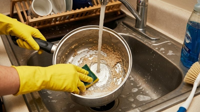 Vệ sinh bằng m&uacute;t mềm, nấu nhiệt độ vừa v&agrave; tr&aacute;nh d&ugrave;ng dụng cụ kim loại để nồi lu&ocirc;n bền đẹp