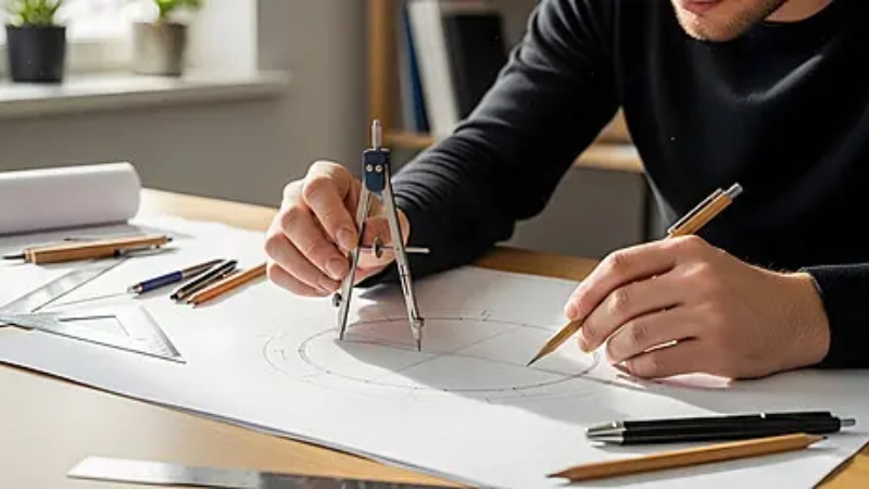 Compa kỹ thuật sử dụng đầu kim sắc bén, cố định tốt trên giấy