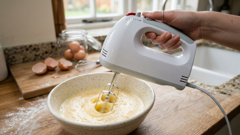 Máy đánh trứng giúp đánh nhanh mịn đều tiết kiệm thời gian và công sức khi làm bánh tại nhà