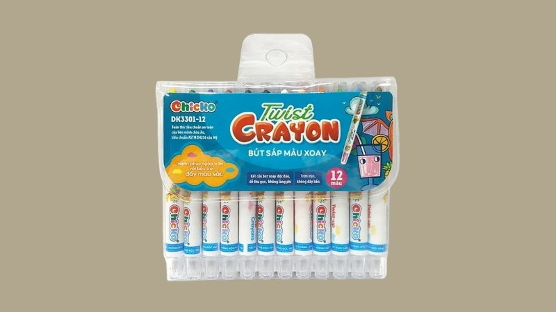 Bút Sáp Màu Xoay - 12 Màu DK 3301-12 (Túi Nhựa PVC)