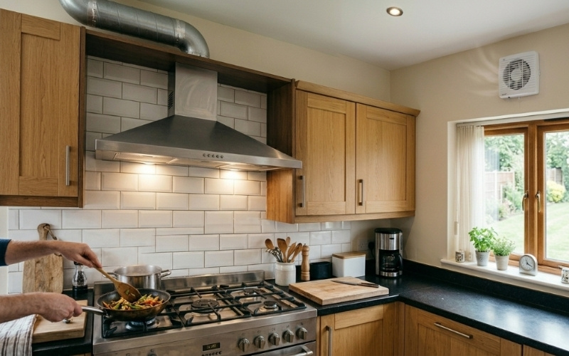 Quạt h&uacute;t, quạt th&ocirc;ng gi&oacute; sẽ gi&uacute;p cho mọi căn bếp trong sạch sẽ hơn