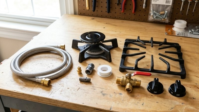 Gas đi từ van, qua dây dẫn đến đầu đốt, được mồi lửa để tỏa nhiệt nấu chín thức ăn