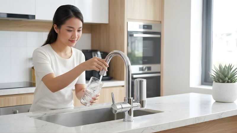 M&aacute;y lọc nước kh&ocirc;ng điện thiết kế nhỏ gọn, ph&ugrave; hợp lắp đặt trong nhiều kh&ocirc;ng gian bếp gia đ&igrave;nh