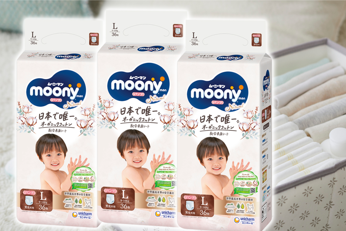 Tã quần Moony Natural phù hợp cho giai đoạn tập bò, tập đi ở bé