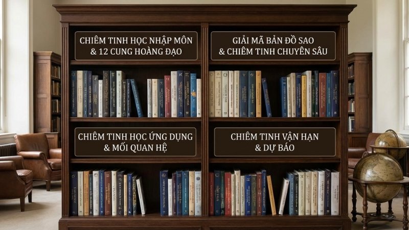 Sách chiêm tinh tại Tiki gồm nhập môn, bản đồ sao, ứng dụng quan hệ và dự báo vận hạn