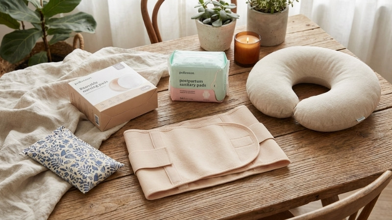 Dụng cụ sau sinh tại Tiki gồm đai nịt bụng, đồ vệ sinh, t&uacute;i chườm gi&uacute;p mẹ hồi phục tốt hơn