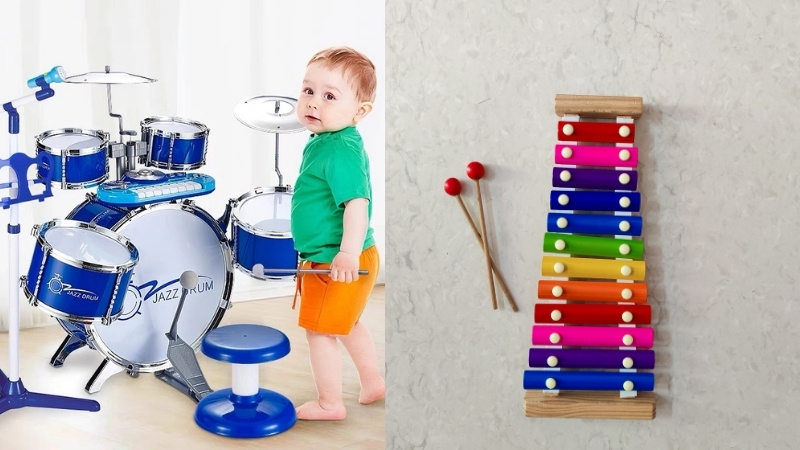 Drum set cho b&eacute; năng động, đ&agrave;n g&otilde; Xylophone gi&uacute;p b&eacute; học nhịp, m&agrave;u sắc v&agrave; &acirc;m thanh
