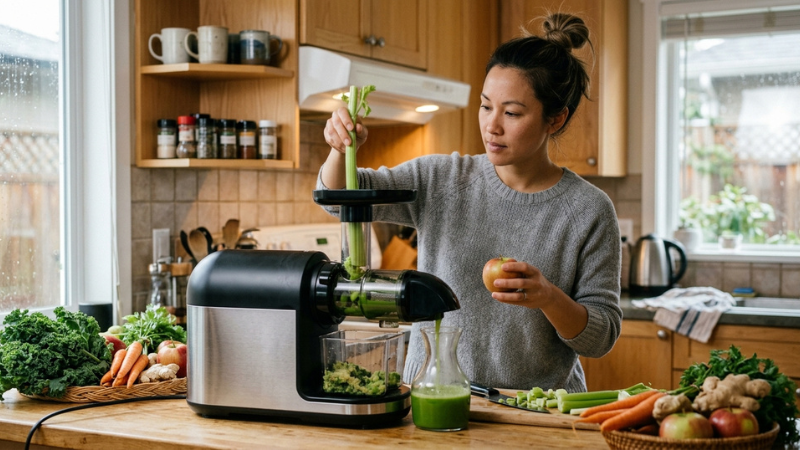 &Eacute;p chậm giữ trọn dinh dưỡng, nước &eacute;p s&aacute;nh mịn, kh&ocirc;ng t&aacute;ch lớp